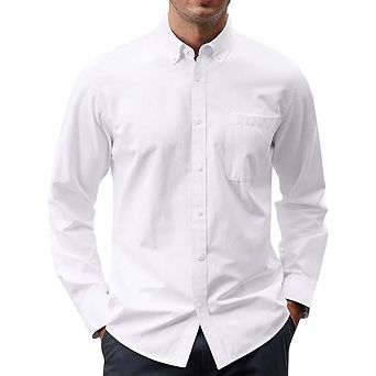 Men's Oxford Shirt Solid Color Button Down Collar Long Sleeve Casual Dress Shirt With Chest Pocket