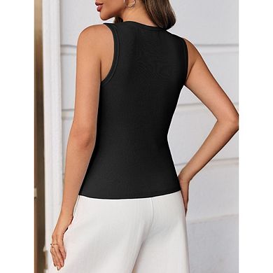 Women Button Down Knitted Vest Ribbed Button Up Open Front Knit Shirt Sleeveless Slim Fit Top