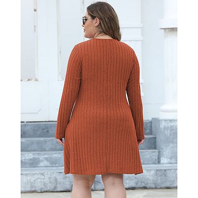 Women's Plus Size Dress Long Sleeve Button Down Casual Knit Dress