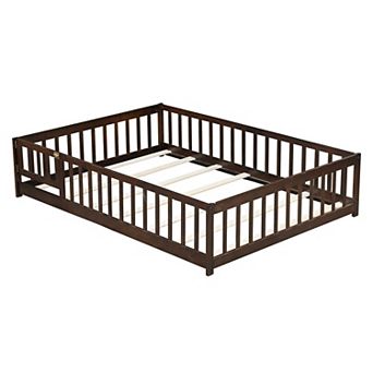 Pnronnc Toddler Floor Bed with Fence and Door, Kids Montessori Bed Platform Bed