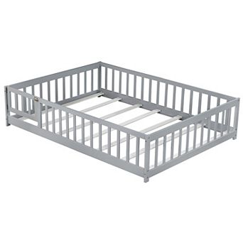 Pnronnc Toddler Floor Bed with Fence and Door, Kids Montessori Bed Platform Bed