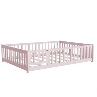 Pnronnc Toddler Floor Bed with Fence and Door, Kids Montessori Bed Platform Bed