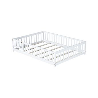 Pnronnc Toddler Floor Bed with Fence and Door, Kids Montessori Bed Platform Bed