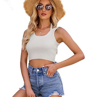 Women Sleeveless Camisoles Backless Knitted Crop Tank Slim Corset Tops