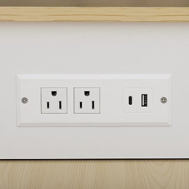 Pnronnc Kitchen Island with Pull-out Dining Table, Power Outlet, Double-Side Storage and 2 Drawers