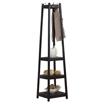 Pnronnc Free Standing Clothes Coat Hanger Wood Coat Rack with 3 tier Storage Shelves Flowerpot Stand