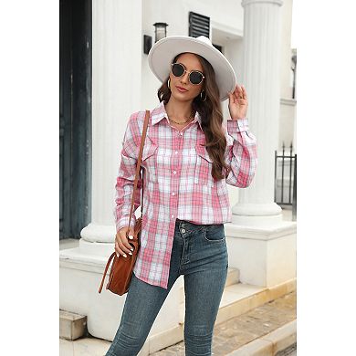 Plaid Shirt for Women Oversized Long Sleeve Button Down Top