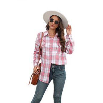Plaid Shirt for Women Oversized Long Sleeve Button Down Top