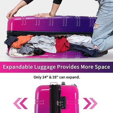 Trikiousd Hardshell Luggage Sets 3 Pcs Gradient Color Expandable Suitcase wSpinner Wheels TSA Lock