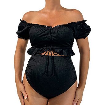 Women's Maternity Bikini Two Piece Pregnancy Swimsuit Bathing Suit High Waisted Ruched Swimwear