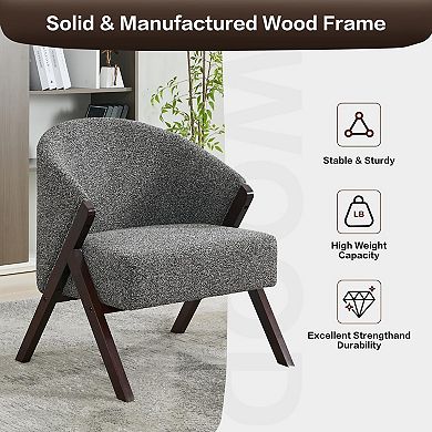 Mid Century Modern Accent Chair Wood Frame Linen Suede Upholstered Armchair