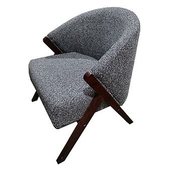 Mid Century Modern Accent Chair Wood Frame Linen Suede Upholstered Armchair