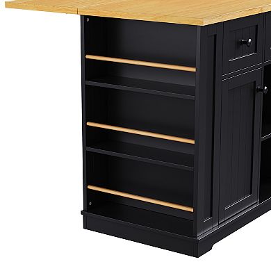 Pnronnc Kitchen Island & Cart Sets with 2 Bar Stools, Power Outlet, Drop Leaf, Side Racks and Drawer