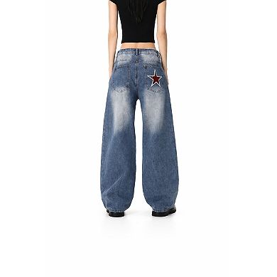 Women Relaxed Fit Patch Denim Pants