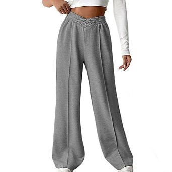Womens High Waisted Wide Leg Sweatpants Loose Crossover Waist Soft Yoga Bottoms Pants