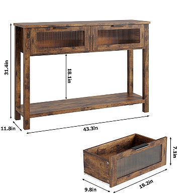 ANIXOL Console Table,2 Glass Drawers,Double Storage