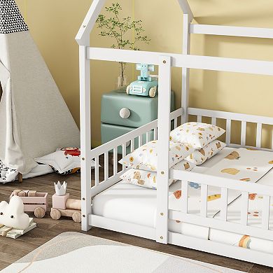 Pnronnc Full Size House-shaped Bed with Roof Frame, No Slat Floor Bed