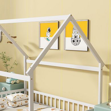 Pnronnc Full Size House-shaped Bed with Roof Frame, No Slat Floor Bed