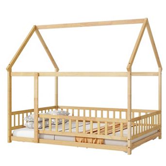 Pnronnc Full Size House-shaped Bed with Roof Frame, No Slat Floor Bed