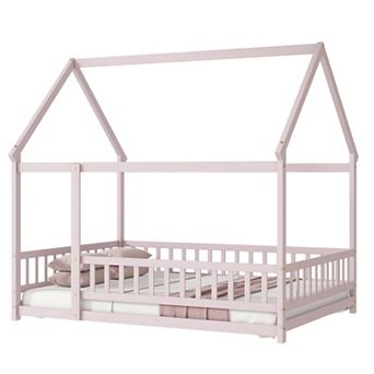 Pnronnc Full Size House-shaped Bed with Roof Frame, No Slat Floor Bed