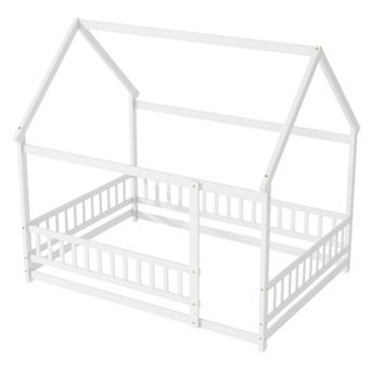 Pnronnc Full Size House-shaped Bed with Roof Frame, No Slat Floor Bed