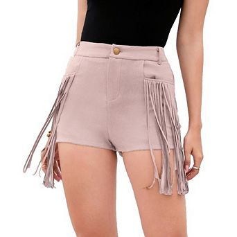 Women Fringe Shorts Western Cowgirl Vintage High Waisted Shorts Counrty Concert Pocket Fringe