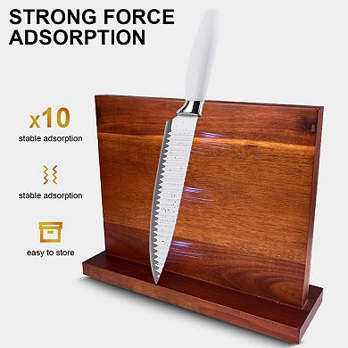 Acacia Wood Magnetic Knife Block, Strong Secure Knife Storage Organizer, Space-Saving Kitchen Holder