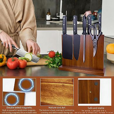 Acacia Wood Magnetic Knife Block, Strong Secure Knife Storage Organizer, Space-Saving Kitchen Holder