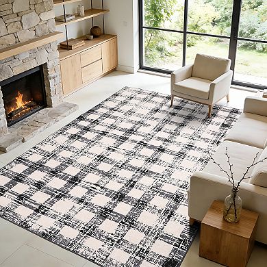 Checkered Area Rug Washable Modern Geometric Non Slip Rug, Low Pile Soft Carpet