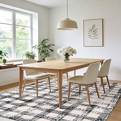 Checkered Area Rug Washable Modern Geometric Non Slip Rug, Low Pile Soft Carpet