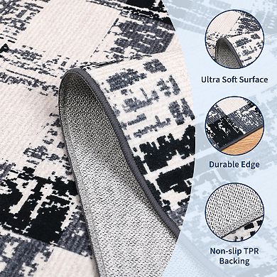 Checkered Area Rug Washable Modern Geometric Non Slip Rug, Low Pile Soft Carpet