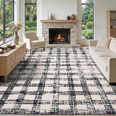 Checkered Area Rug Washable Modern Geometric Non Slip Rug, Low Pile Soft Carpet