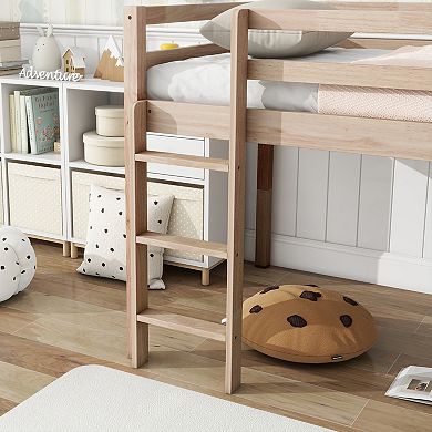 Pnronnc Twin Size Kid Low Loft Bed with Slide and Ladder, Toddler Low Loft Bed Frame