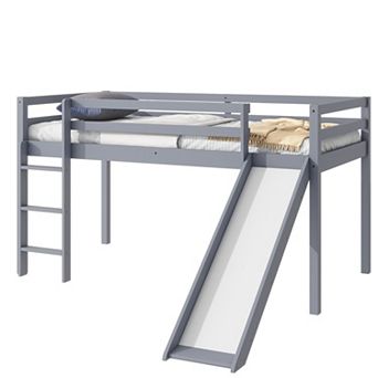 Pnronnc Twin Size Kid Low Loft Bed with Slide and Ladder, Toddler Low Loft Bed Frame