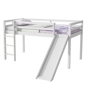Pnronnc Twin Size Kid Low Loft Bed with Slide and Ladder, Toddler Low Loft Bed Frame