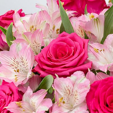 Roses Alstroemeria Vase Fresh Flowers Gift Bouquet