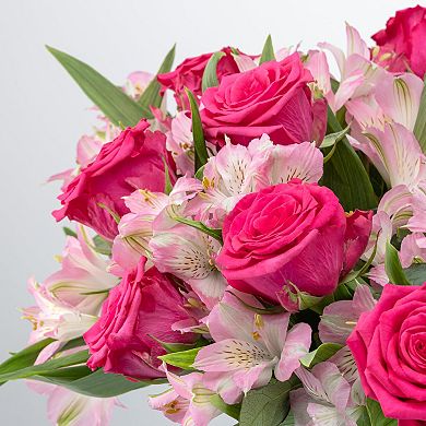 Roses Alstroemeria Vase Fresh Flowers Gift Bouquet