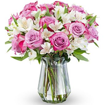 Roses Alstroemeria Vase Fresh Flowers Gift Bouquet