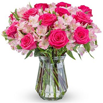 Roses Alstroemeria Vase Fresh Flowers Gift Bouquet