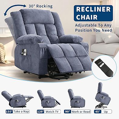 Power Lift Recliner Chair Heated Massage USB Port Cup Holders Side Pocket