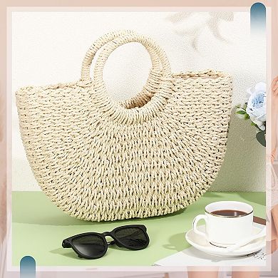 Straw Rattan Woven Beach Tote Handbag
