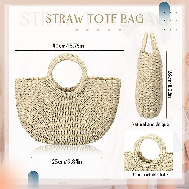 Straw Rattan Woven Beach Tote Handbag