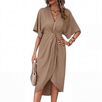 Women Casual Loose Twist Front Short Sleeve Dress