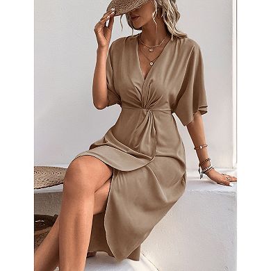 Women Casual Loose Twist Front Short Sleeve Dress