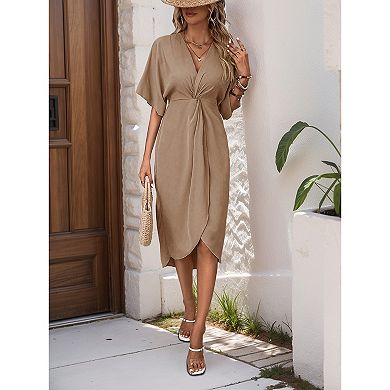 Women Casual Loose Twist Front Short Sleeve Dress
