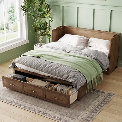 Pnronnc Murphy Bed Cabinet Bed with Built-in USB Charging Station, Foldable Storage Platform Bed