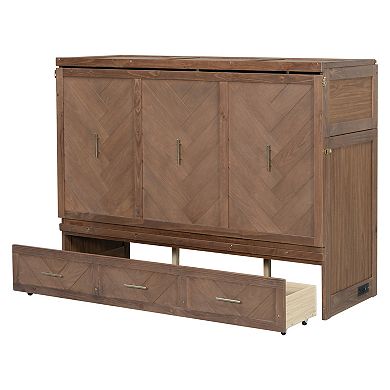 Pnronnc Murphy Bed Cabinet Bed with Built-in USB Charging Station, Foldable Storage Platform Bed