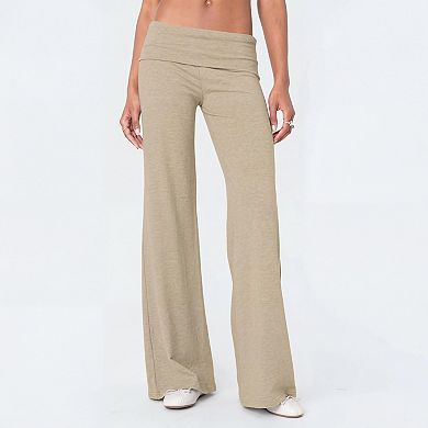 Women Fold Over Pants Casual Wide Leg Flare Lounge Pants