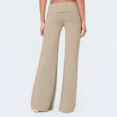 Women Fold Over Pants Casual Wide Leg Flare Lounge Pants