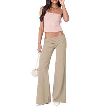 Women Fold Over Pants Casual Wide Leg Flare Lounge Pants